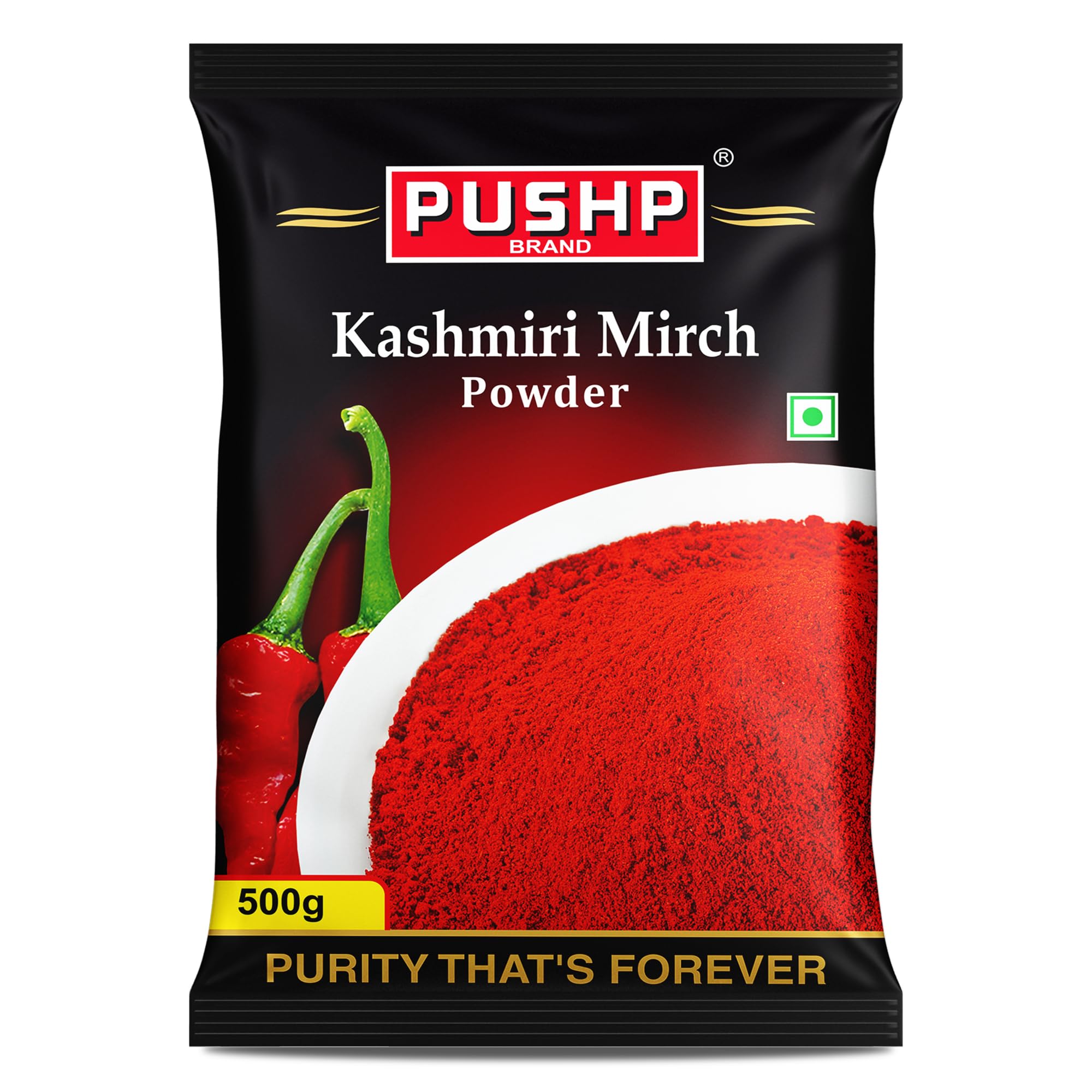 Pushp Brand Kashmiri Red Chilli Powder (Pouch Pack of 1, 500gm)