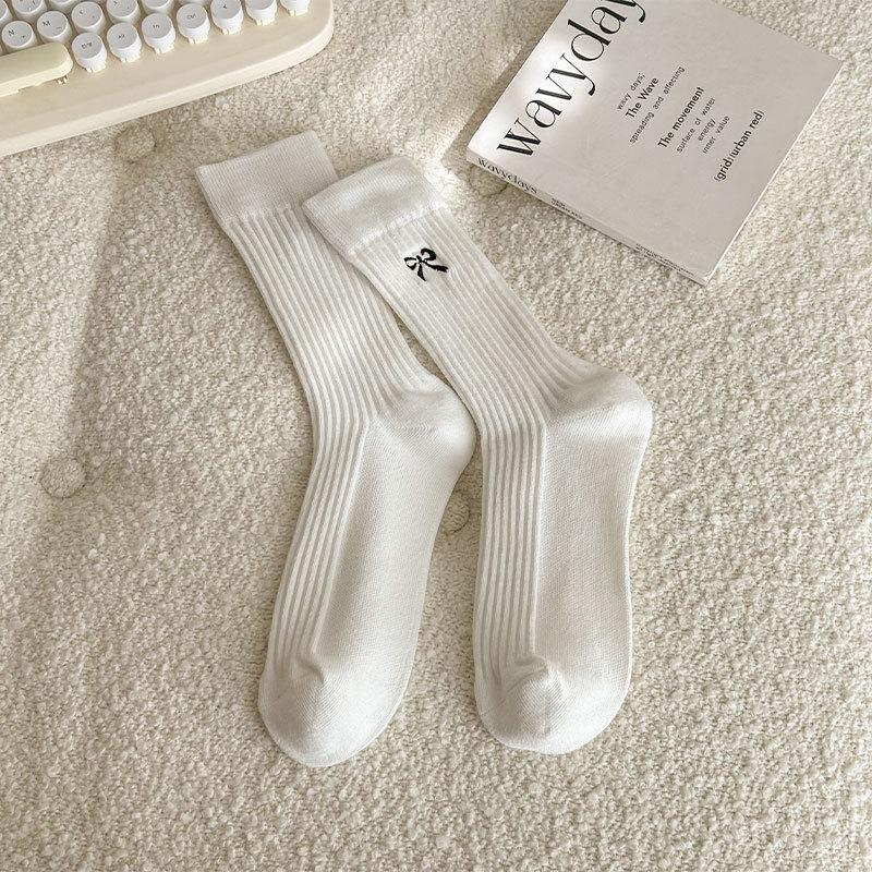 

Ladies Spring and Autumn Vertical Bow Long Tube Pile Pile Cotton Socks 1 pair білий
