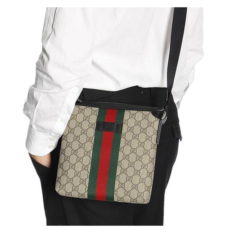Gucci Einfache klassische gestreifte Gurtband-Leder-Logo-Canvas-Patchwork-Canvas-Tasche Umhängetasche Schulter-Crossbody-Tasche regulärer Herrenstil