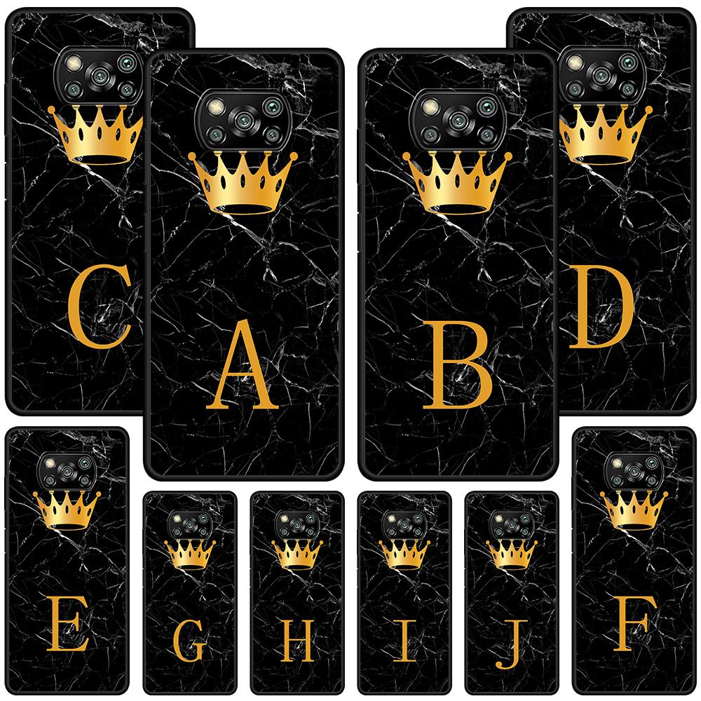 

Чехол с золотой короной и буквой Queen для Xiaomi Poco X3 NFC M3 X4 Pocophone F1 M4 Pro F4 F3 GT, черный чехол из ТПУ для телефона Redmi Note 11 9S 8