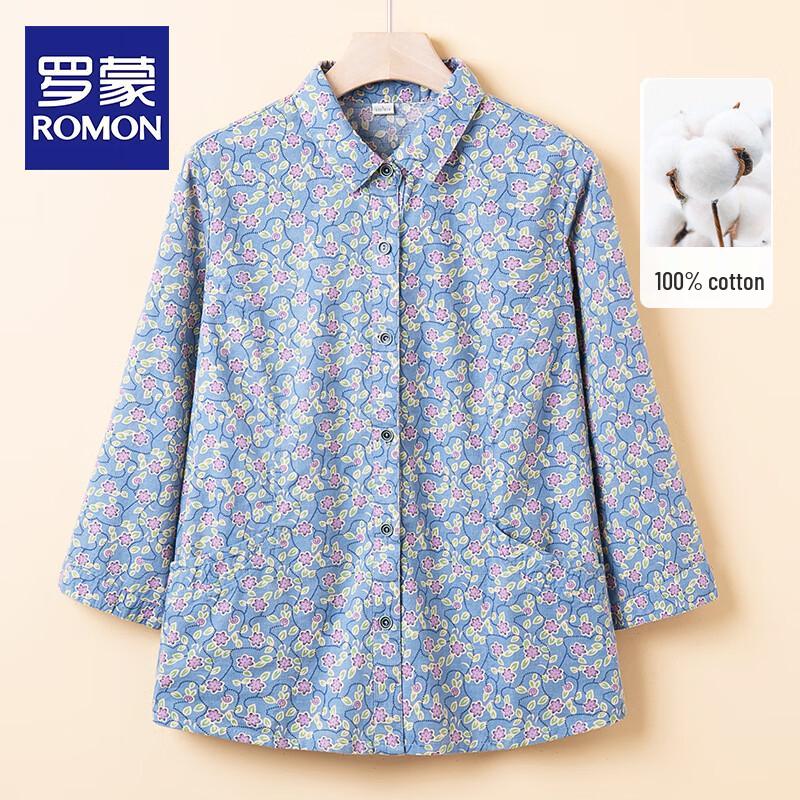 ROMON Women s Cotton Floral Button-Up Shirt 2XL