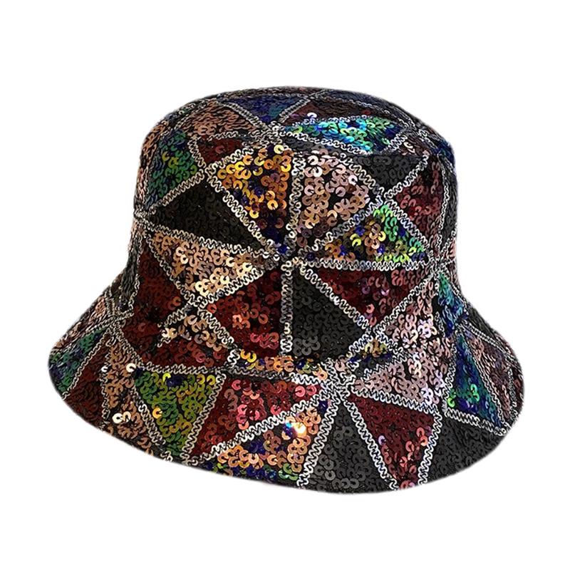 Mixed sequined bucket hat women's fashion versatile face small hat women's foldable basin hat tide