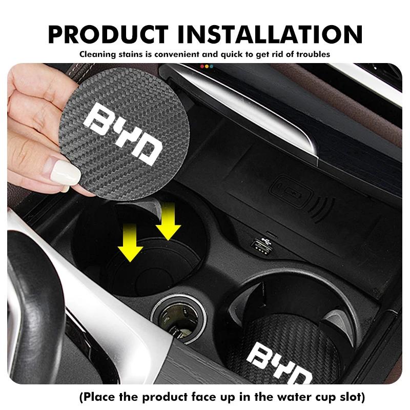 Carbon Fiber Car Cup Holder Mat Anti Slip Coaster Insert for BYD Atto Yuan Plus Song Max Tang DM-i Interior Accessory