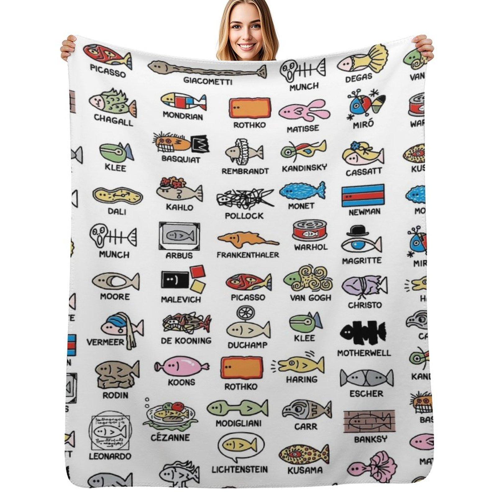 art school of fish (composite) Throw Blanket Versatile Cozy Throw Blanket for All Occasions Size: 75*100cm, Weight: 230 GSM