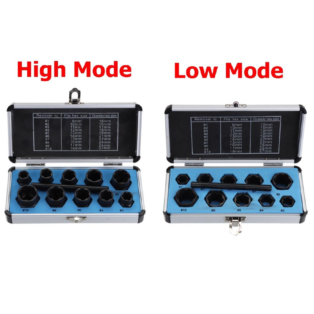 Black (9-19mm)  Broken Bolt Removal Kit 10pcs Damaged Nut Bolt Remover Stud Extractor Set Metric New