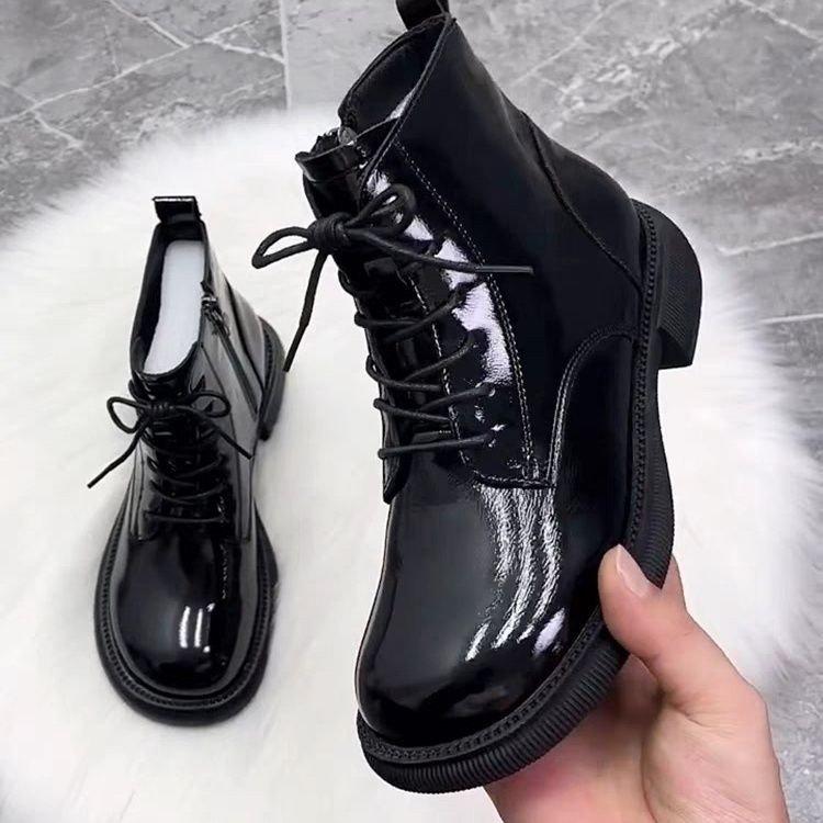 Popular Thick-soled Retro Versatile Martin Boots Women's 2025 Autumn and Winter New Patent Leather Short Boots Fashionable British Style Short Boots
