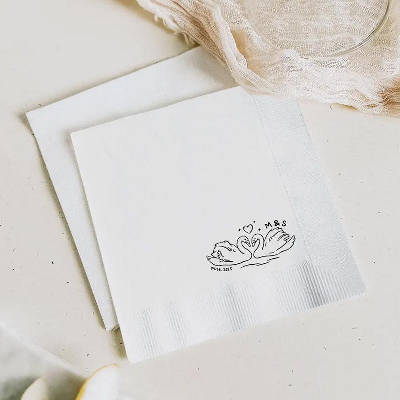 20pcs Personalized Swan Heart Wedding Napkins Custom Monogram Napkins Bachelorette Party Decorate Engagement Bridal Shower Gifts