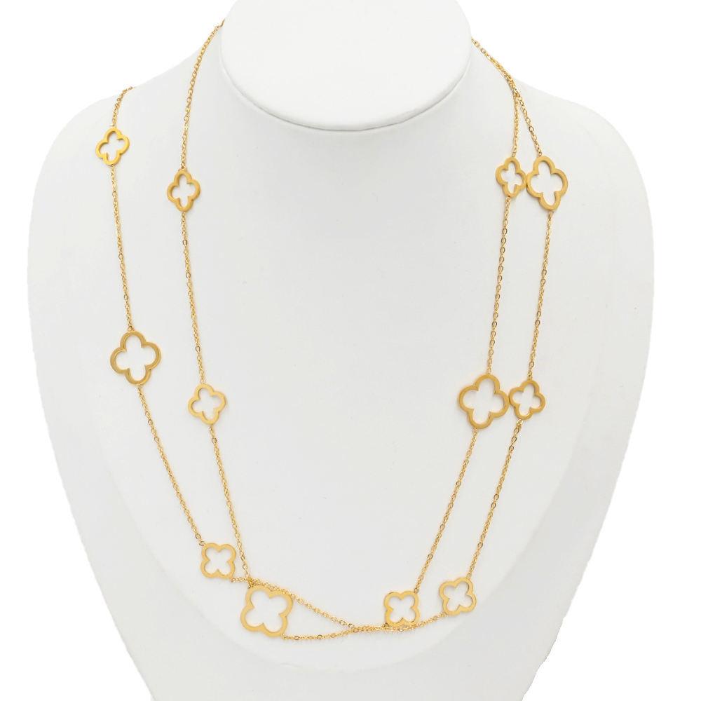 Four-leaf Clover Necklace Cut Out Flower Sweater Chain Long Necklace