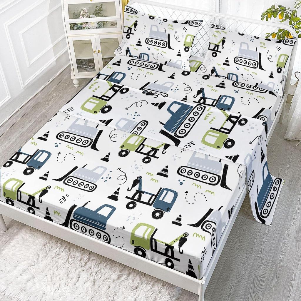 Cartoon Car Taxi Pattern Bed Hat Four-Piece Bedding Set Bedroom Dormitory Bedding Decoration