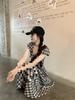 French Retro Plaid Puff Sleeve A-line Dress: Elegant Backless Square Neck Summer Style