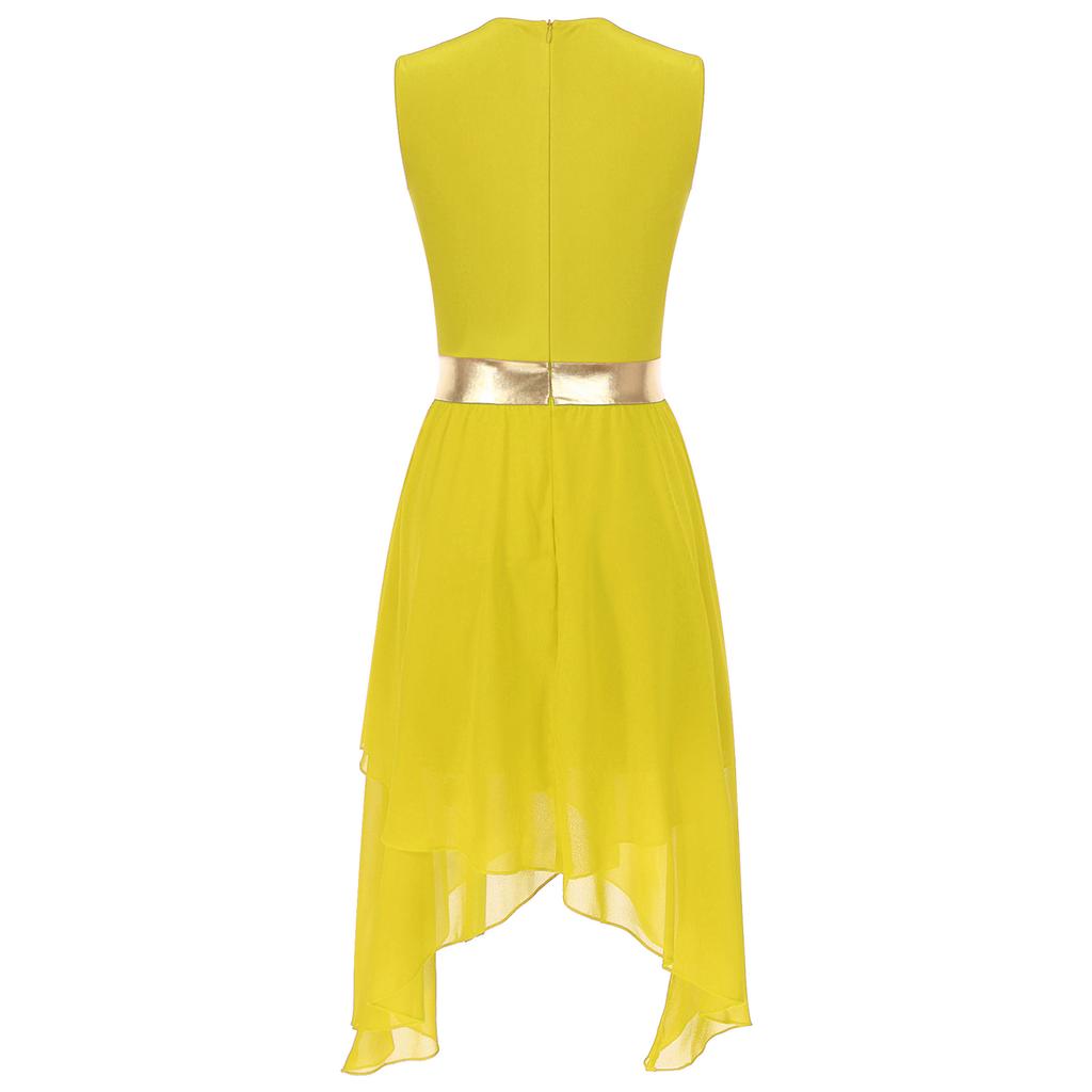 Damen Ballkleid Partykleid Schlanke Taille Chiffonkleid Chorkleid Kirchenkostüm Tanzwettbewerb Rüschenkleid