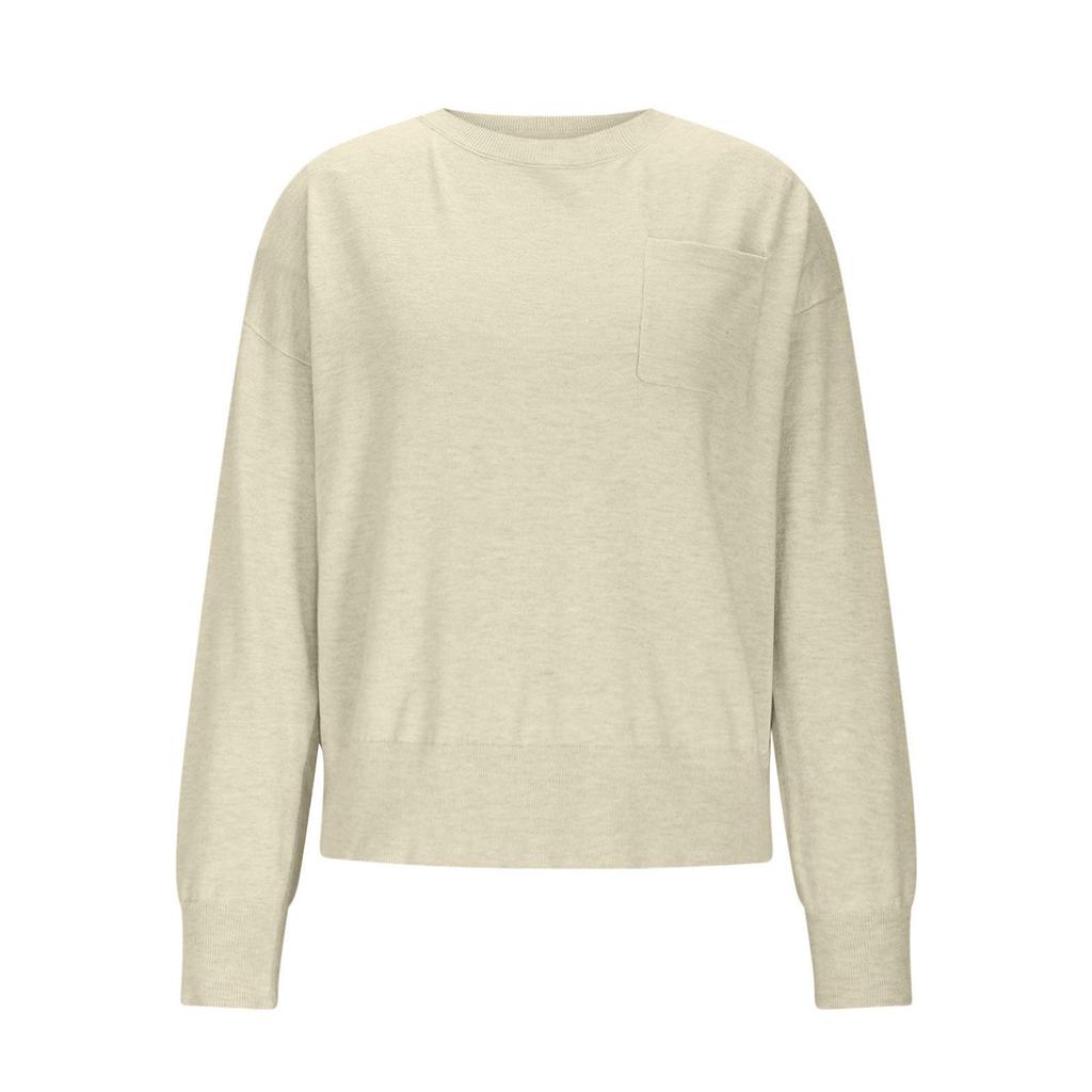 2025 Women's Solid Color Round Neck Long Sleeve Casual Pocket Pullover Sweater - Autumn/Winter European American Style