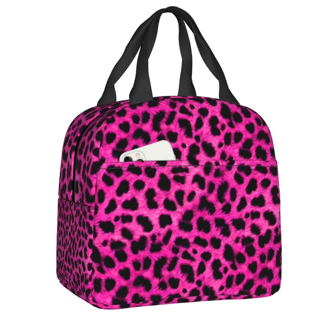 Benutzerdefinierte Leopardenmuster Tragbare Lunchboxen Damen Auslaufsicher Tierfellmuster Kühlbox Thermische Lebensmittelisolierte Lunchtasche Schüler
