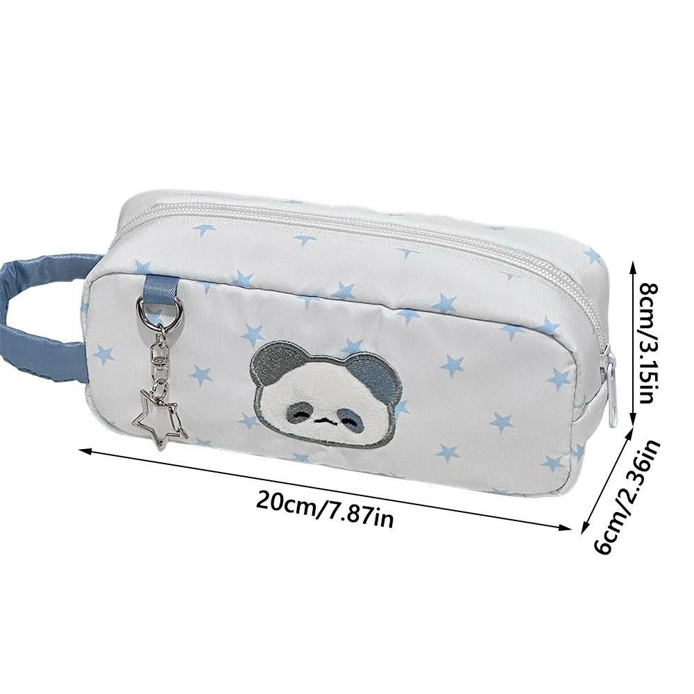 Durable White Pen Bag Large Capacity Star Panda Pattern Pencil Case Handheld Portable Stationery Storing Bag Students