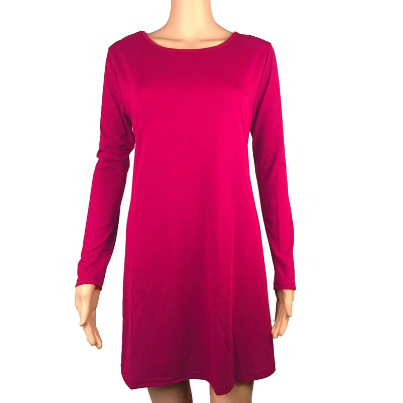 Women's dress, women's long-sleeved loose and thin solid color dress