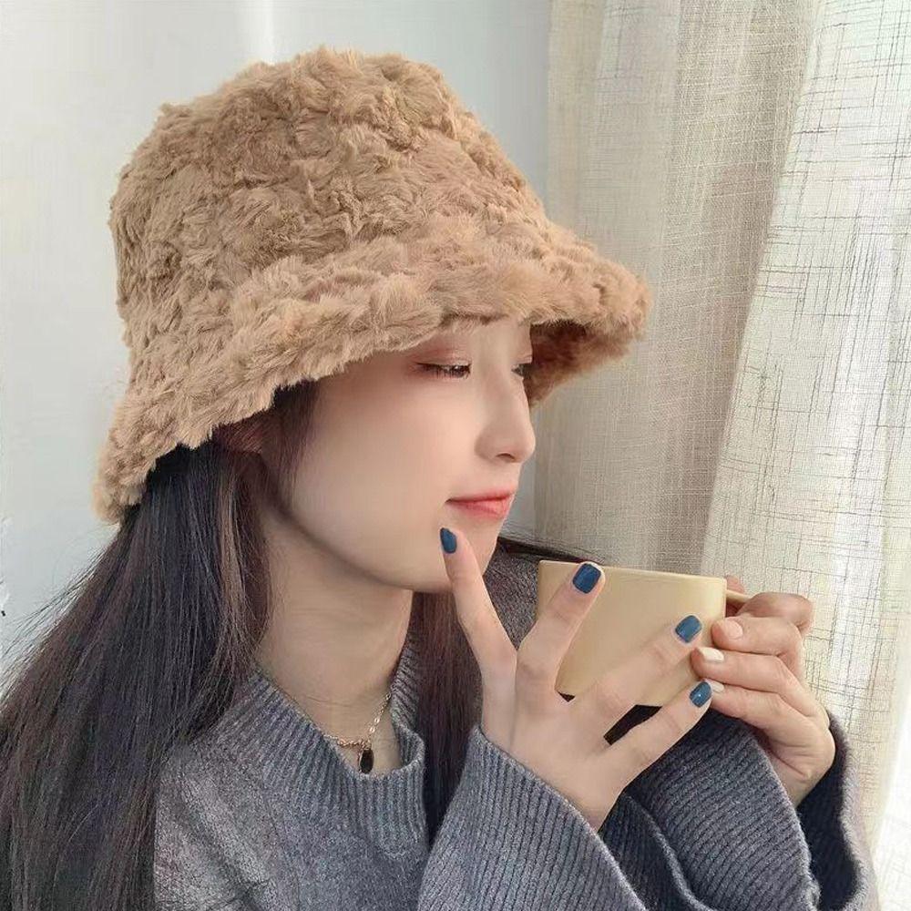 Winter Faux Fur Fluffy Bucket Hats Women Outdoor Thick Warm Hat Soft Furry Fisherman Cap Girl Fashion Panama Sun Cap