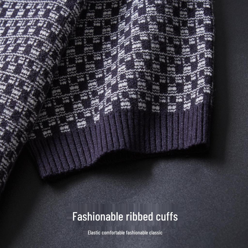 Men's Short Sleeve Jacquard Sweater: Autumn/Winter Round Neck Light Luxury Knit Undershirt