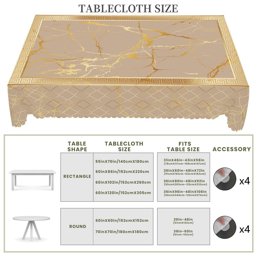 1 Piece Of Modern Marble-Themed Round And Rectangular Tablecloths, Available In Various Sizes, Elegant Gold Marble Pattern Printing Design, Spring And