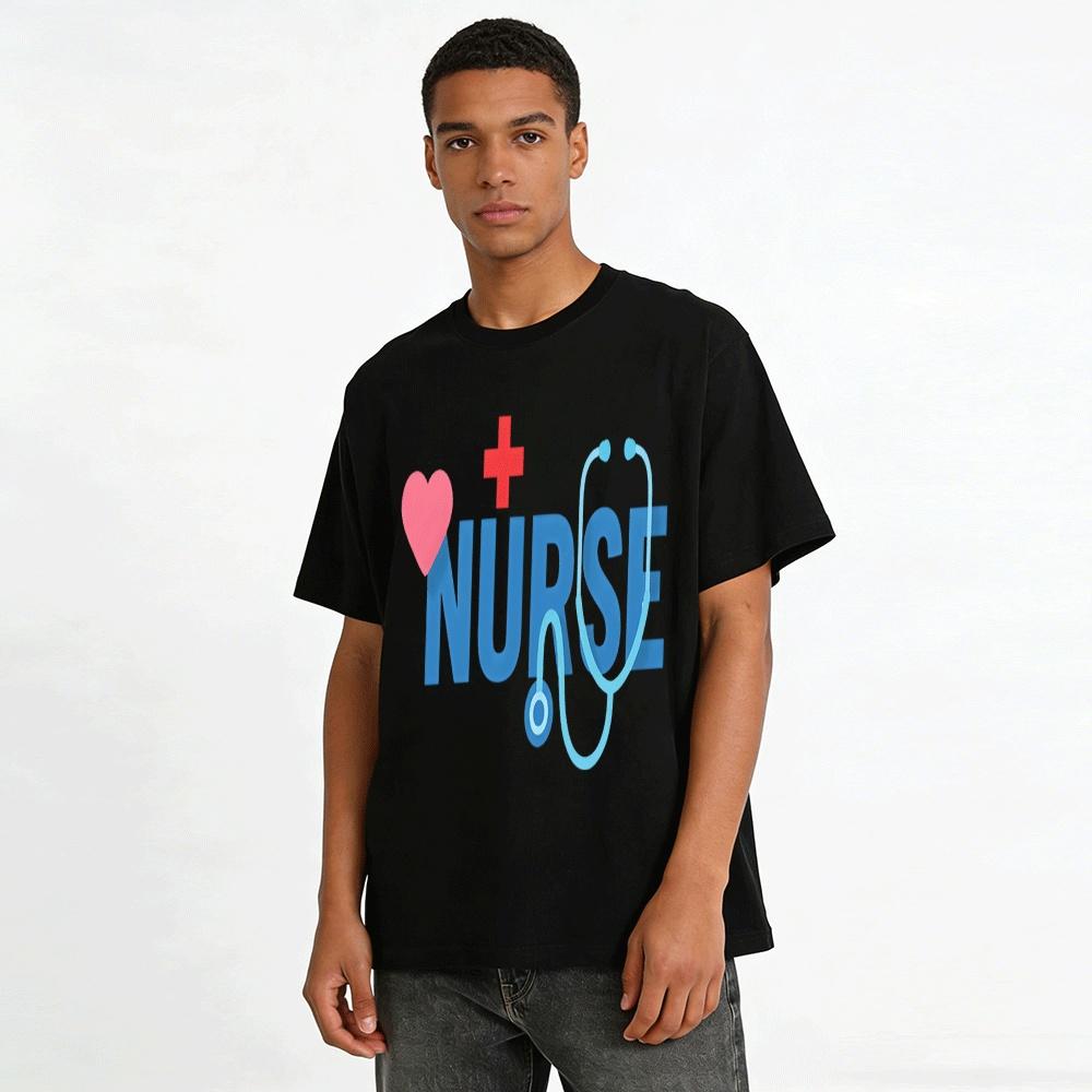 Heart Stethoscope Nurse Themed Printed Casual T-Shirt Pure cotton T-shirt