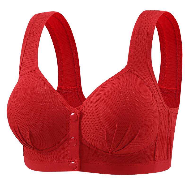 Large Front Open Button Non-magnetic and Steel Ring Thin Breathable Bra, Comfortable and Beautiful Back, Gathered Side Fold Underwear for Women
