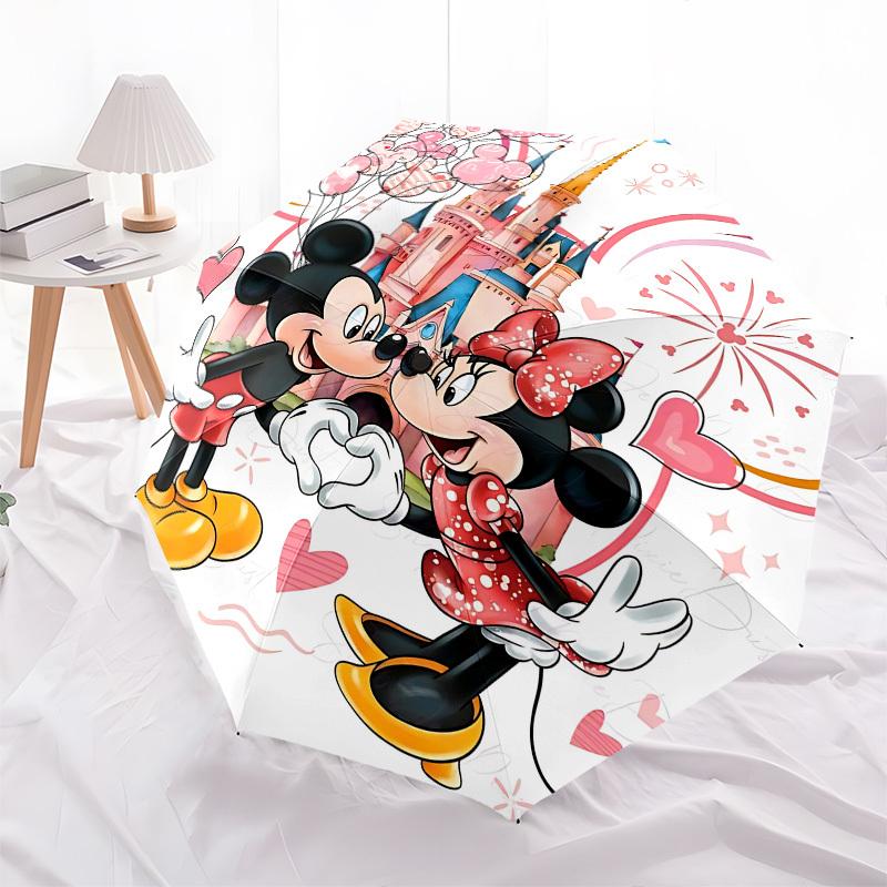Mickey and Minnie Themed Automatic Opening and Closing Umbrella, Brightly Colored 8-rib Portable Umbrella, Suitable for Men and Women, A Perfect Gift