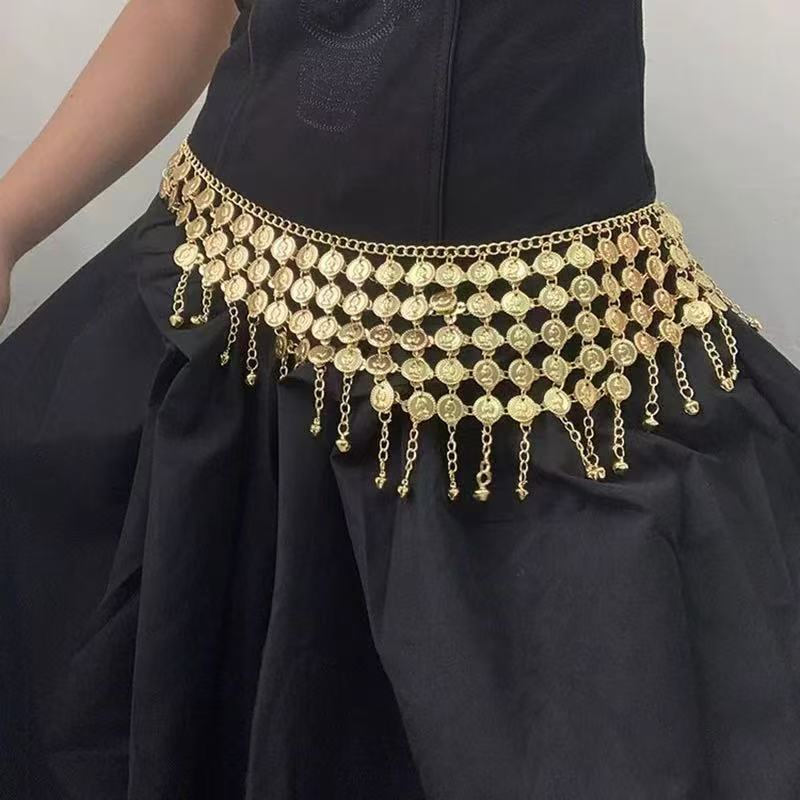 Luxus Gold Plated Münze Bauchtanz Hüftkette Gürtel Böhmisch Legierung Kostüm Zubehör