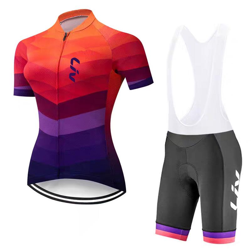 Cycling Jersey Set Women's Summer Cycling Bib Sponge Cushion Road Bike Cycling Top Moisture Wicking Quick Drying Clothes