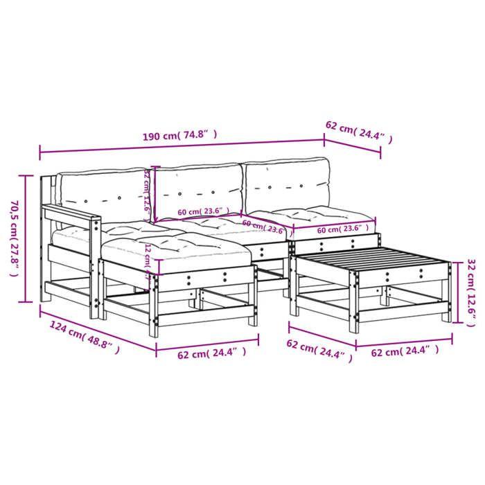 VidaXL Garden Lounge Set with Cushions 5 Pcs, Sofa with Backrest and Armrest, Furniture Set with Coffee Table Patio 3186054