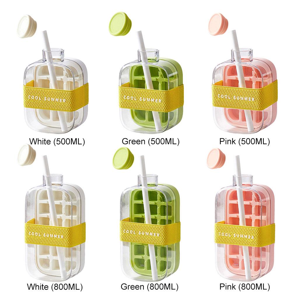 2/1pcs 500/800ml Summer Ice Cube Tray With Straw 2-in-1 Ice Cube Maker Bottle Coffee Beer Juice Drink Cooler Cup Ice Cube Mold
