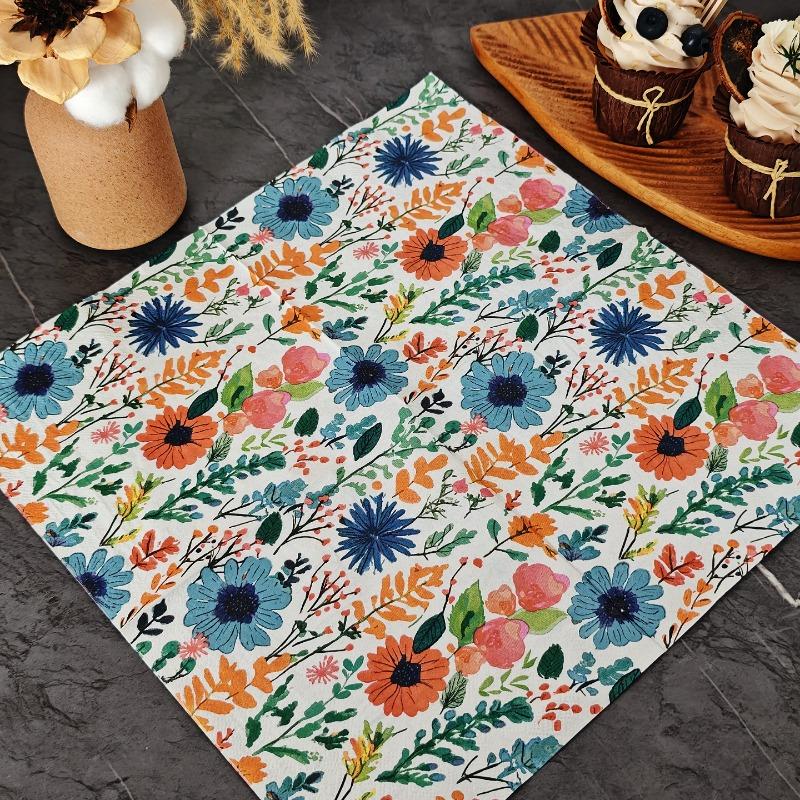 Romantic Country Napkins, 33cm 2-Ply Colorful Floral Print with Berries and Leaves for Garden Party Wedding Table Decor, 20pcs