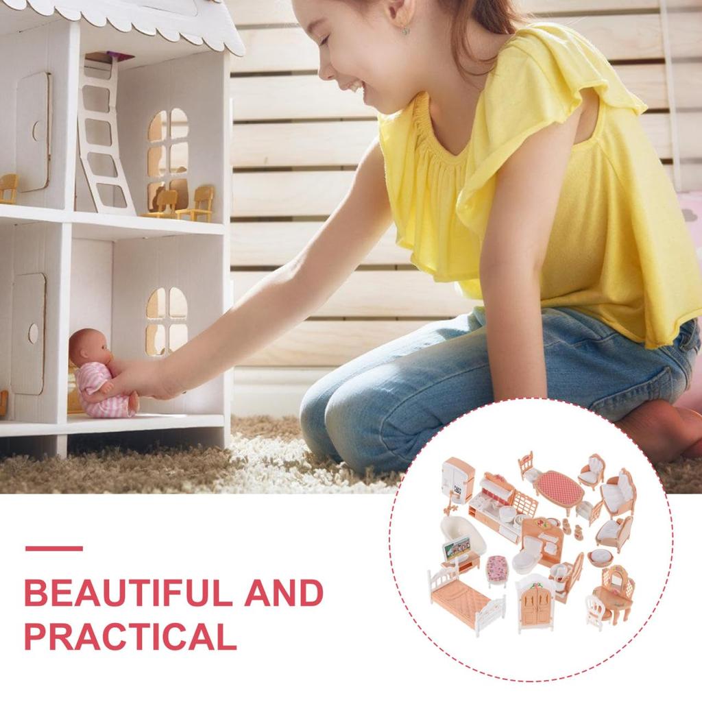 TOBBOMEY Miniaturní nábytek pro domeček pro panenky s realistickou mini postelí a mini doplňky do domu pro hru na malý nábytek, modely pro pohovku, hru, děti,