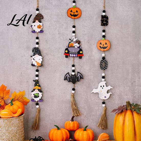 Childrens Room Spooky Accents Halloween Beaded Hanging Sign Witch Pumpkin Bat Pendant Garland for Entrance Door Sign Door Festive Home Party