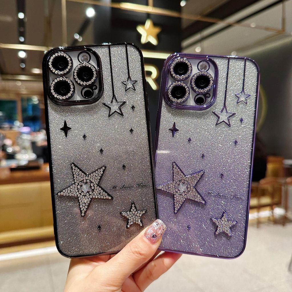 The Creative Three-dimensional Meteor Is Suitable for IPhone15promax Phone Case, Apple 14 Gradient Glitter 13 Flash Diamond Lens