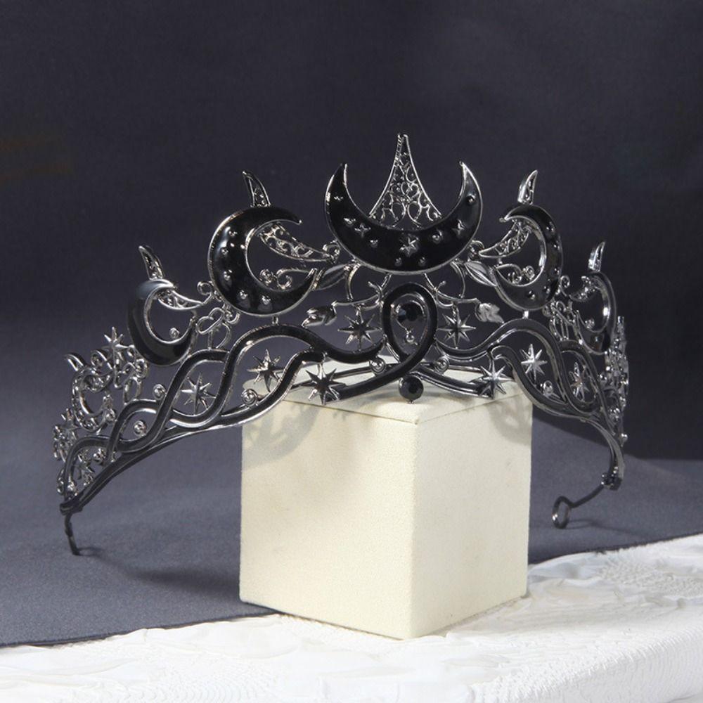 Vintage Style Queen Crown Black Color Baroque Crown Dark Star Headpiece  for Women