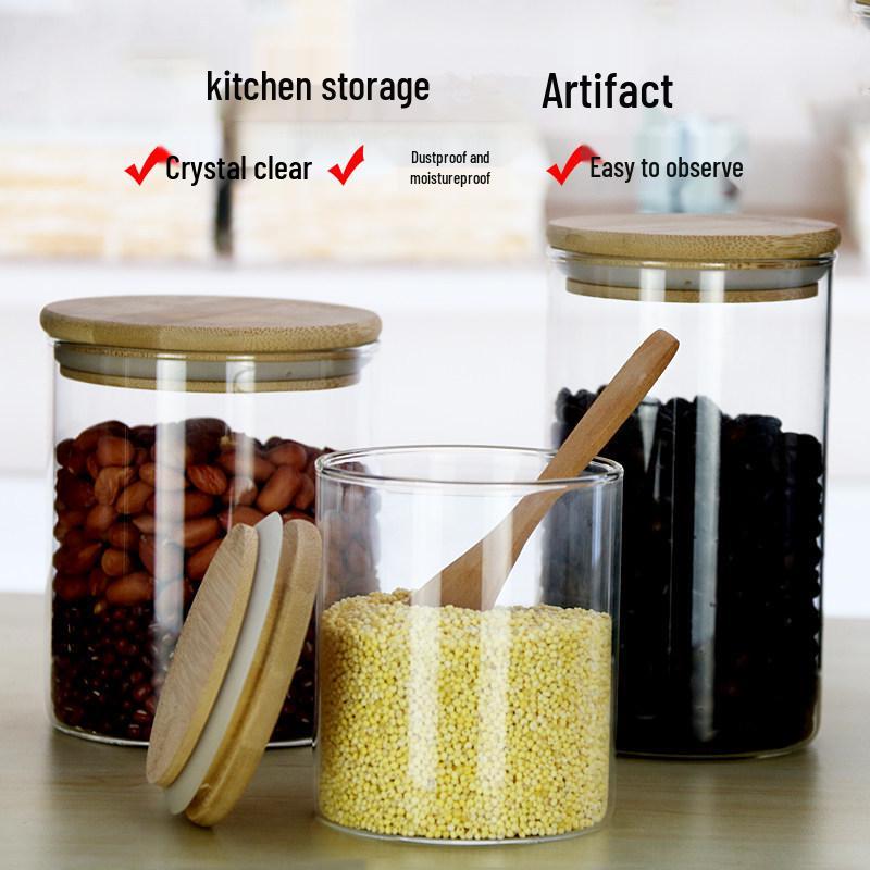 High Borosilicate Glass Storage Jar with Bamboo Lid & Silicone Seal - Airtight & Moisture-Proof