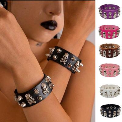 European & American Skull Rivet Punk Style Couple Bracelet - Retro Street Dance PU Ornament Handband