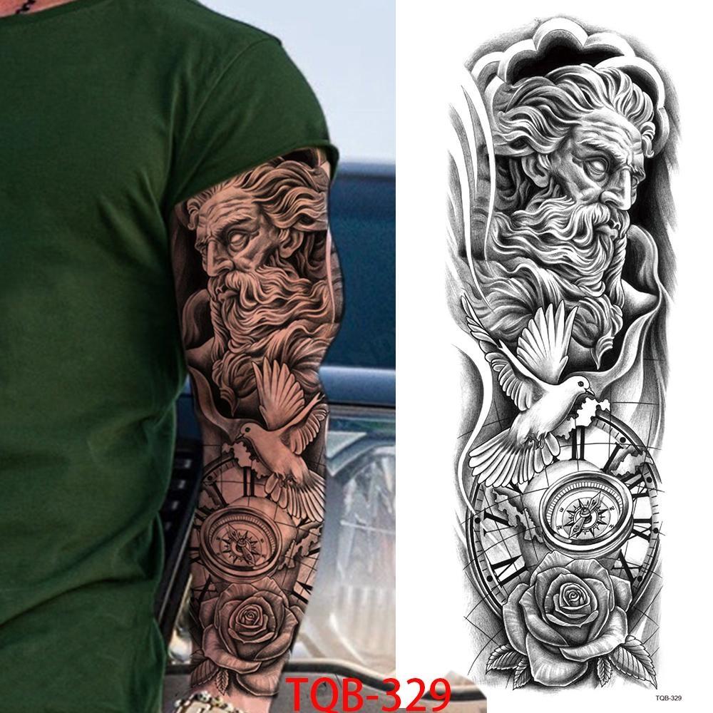 1 PC 480*170MM Full Arm Leg Temporary Tattoo Sticker for Women Men Waterproof Skull Compass Sexy  Tattoo Body Art Fake Flower Tattoo Paper Sticker