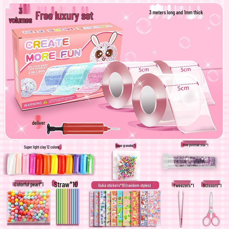 Nano Gel Squishy Toy Craft Kit - Double-Sided Tape & High Viscosity Bubble Blowing Set
