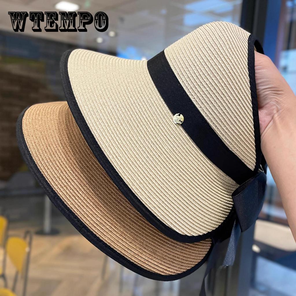 Women's Summer Straw Sun Hat, Wide Brim Foldable Beach Cap with Open Top Design for Outdoor Use, New Style, Sun Protection