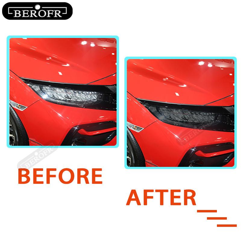 For Honda Civic 10th 2016- 19 TPU Car Headlight Film Protective Sticker Lamp Hoods Transparent Smoke Black Accessories