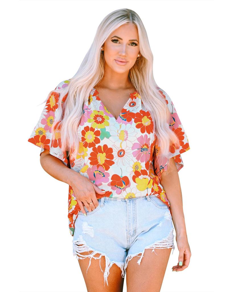 Azura Exchange Abstract Print V Neck Half Sleeve Blouse