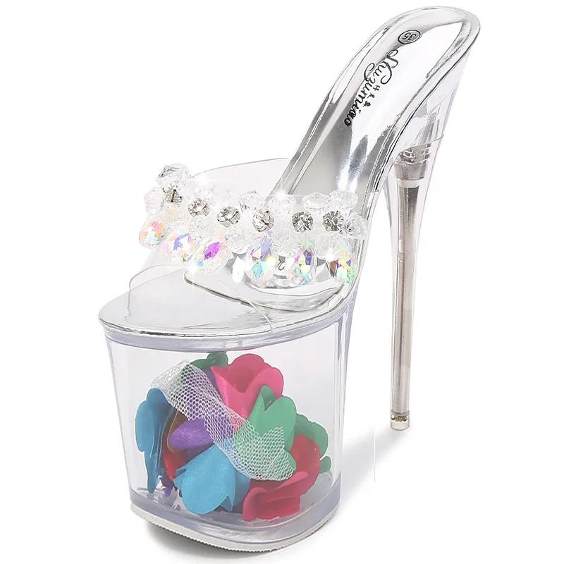 Drag super high heel stiletto waterproof platform 17CM catwalk shoes pole dancing shoes nightclub women's l sandals transparent
