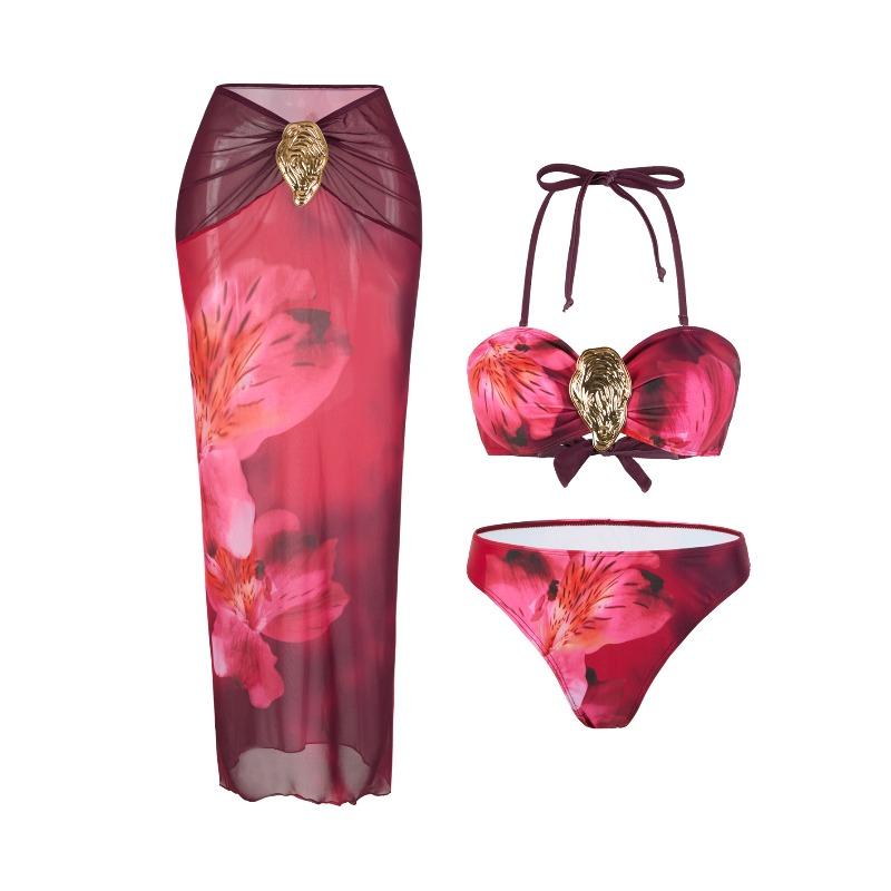 Europäischer und Amerikanischer Neuer Batikdruck Split Bikini Badeanzug Strandrock Dreiteiliger Badeanzug