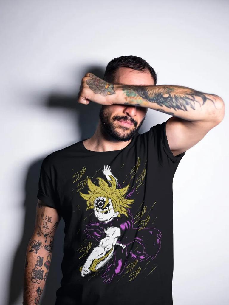 Meliodas Anime Tshirt Retro Anime Tshirt Mens and Womens Summer Cotton Loose Fashion Casual Short Sleeve Top