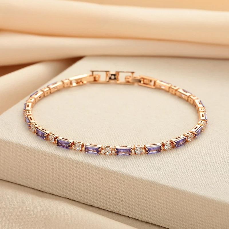 Aravant 925 Silver 18K Gold Amethyst Bracelet Chain for Women Fashion Jewelry золотой