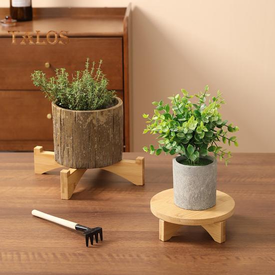 Supporto per piante in bambù, portavasi per fiori, da tavolo, da interno, sgabello rotondo, portavasi, espositore per piante in vaso, cupcake, ceramiche