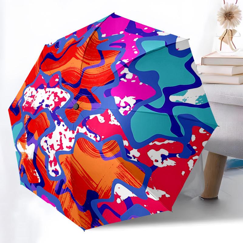 1pc Abstract Art Automatic Opening/Closing Folding Umbrella with 8 Ribs, Plastic Handle, Windproof Portable Sunshade Umbrella yy251222193