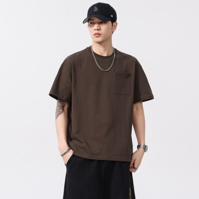 

New Summer Short-sleeved Trendy Round Neck Versatile Retro Cotton T-shirt 4XL коричневый