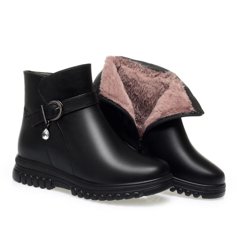 autumn and winter velvet leather shoes brown flat-soled short boots     elderly short boots children's winter shoes soft leather cotton shoes