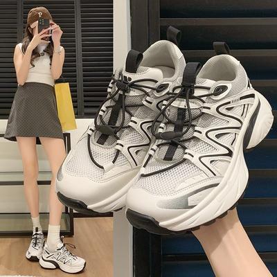 Mode Automne 2024 Chaussures de Sport Décontractées Basses à Lacets et Semelle Épaisse pour Femmes, en Mesh Respirant, Antidérapantes